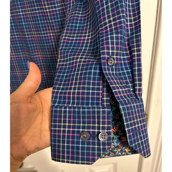 Bugatchi Shaped Fit Shirt Men's Check Print Button Up Long Sleeve Multicolor L - Picture 11 of 16
